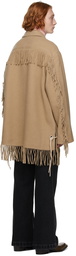 Acne Studios Beige Wool Fringed Coat