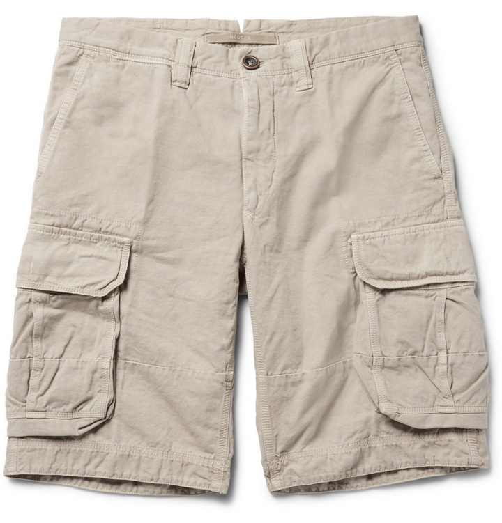 Photo: Incotex - Washed Cotton and Linen-Blend Cargo Shorts - Men - Neutral