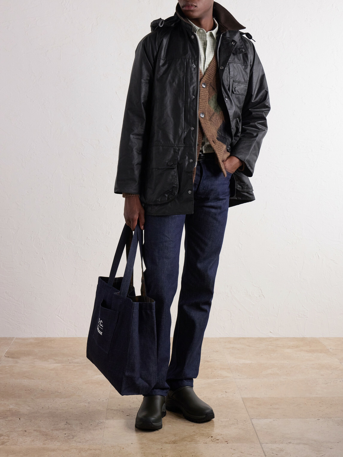 Barbour - A.P.C. Logo-Print Denim Tote Bag - Blue