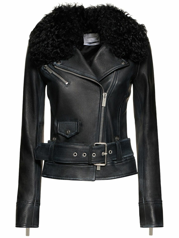 Photo: BLUMARINE - Belted Leather Jacket W/ Fur Collar