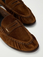 SAINT LAURENT - Le Loafer Monogram Logo-Appliquéd Suede Penny Loafers - Brown
