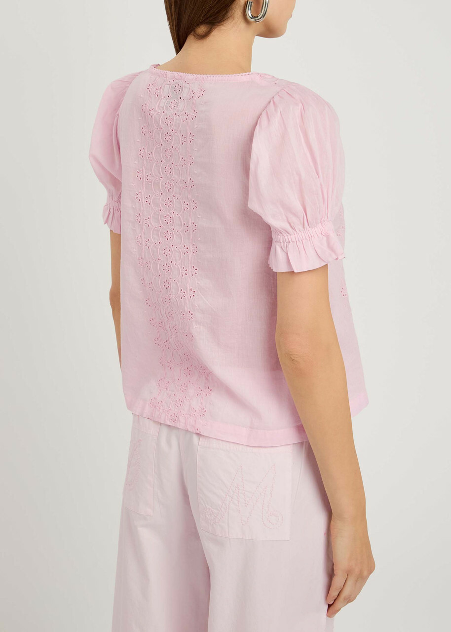 Damson Madder Prim Broderie-anglaise Cotton Blouse Light Pink