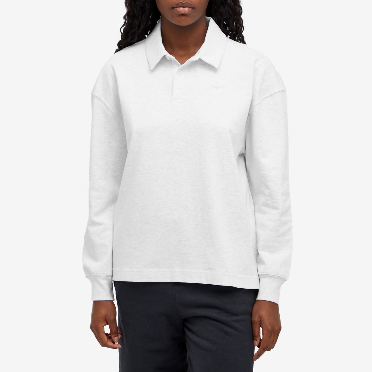Nike Women's Essential Oversized Long-Sleeve Polo in Heather/Brown