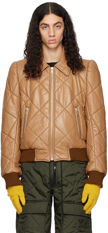 Photo: Dries Van Noten Tan Quilted Faux-Leather Bomber Jacket