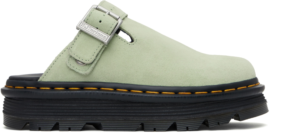 Dr. Martens Green Zebzag Suede Slingback Platform Slip-On 
