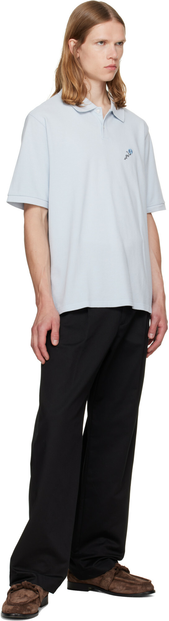 vowels Blue Short Sleeve Pique Polo