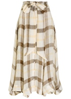 Lisa Marie Fernandez Checked Belted Linen-blend Midi Skirt Multicoloured