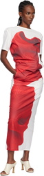 ISSEY MIYAKE White & Red Knit 'As Represented' Midi Skirt