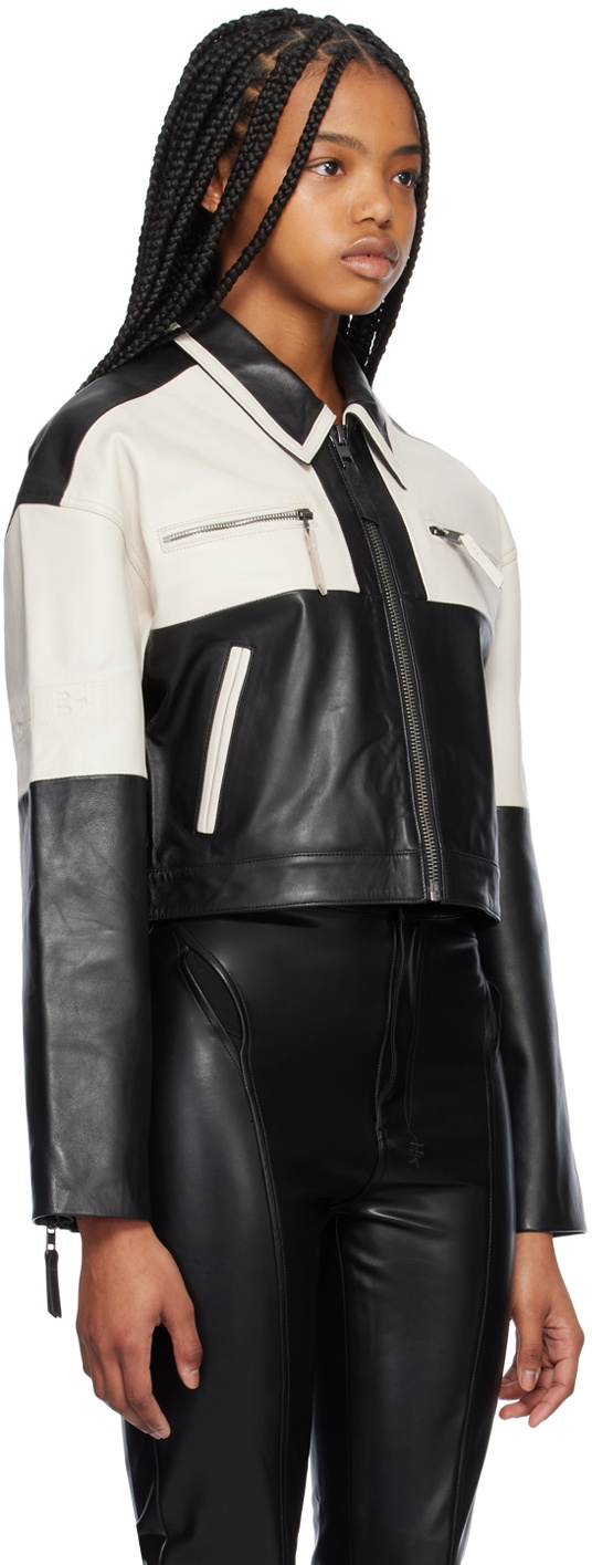 Ksubi Black & Off-White Emblem Leather Jacket