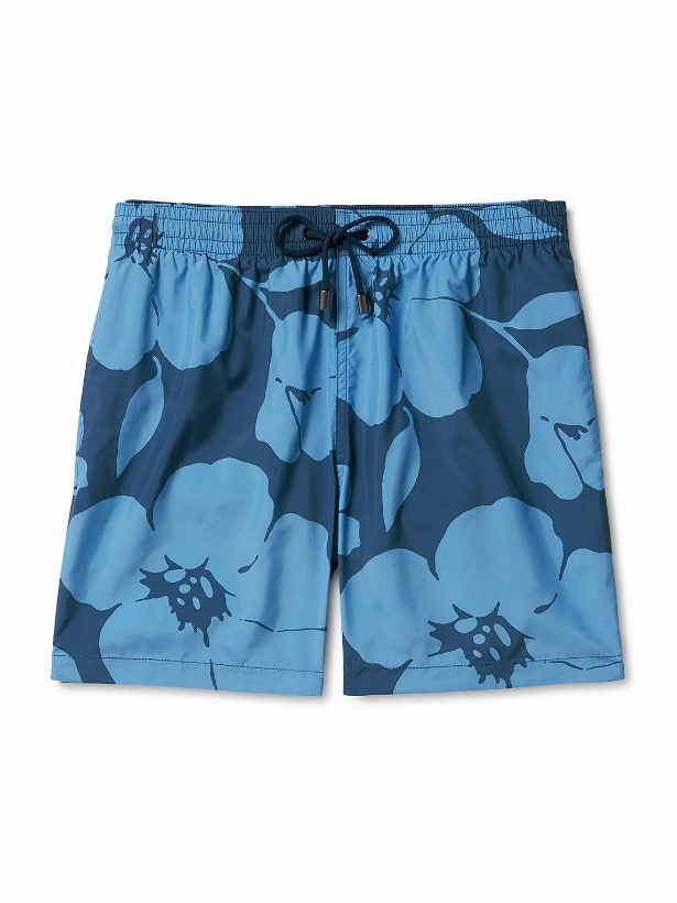 Photo: Canali - Straight-Leg Mid-Length Floral-Print Swim Shorts - Blue