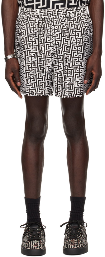 Photo: Balmain Black & White Monogram Shorts