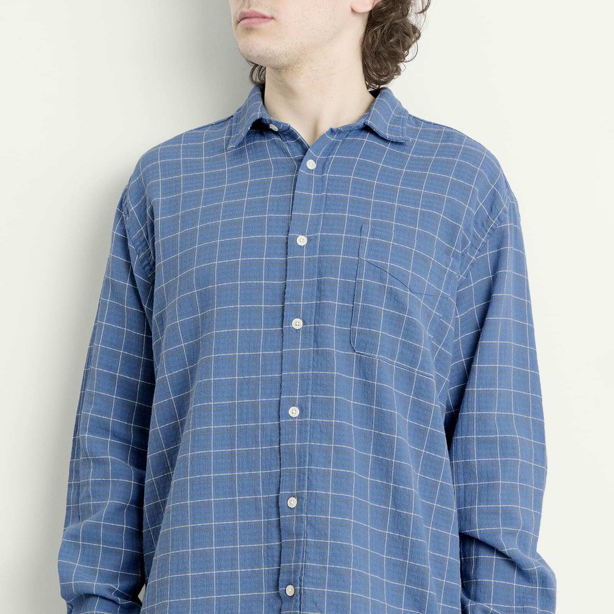Foret Men's Scout Loose Weave Check Shirt in Light Blue Check