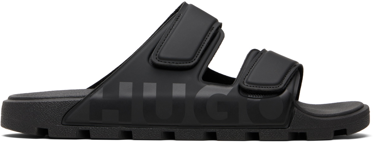 Hugo Black Logo Double Touch Sandals