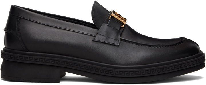 Photo: Versace Black Greca Leather Loafers