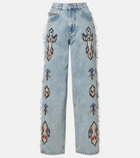 Marant Etoile Maella embroidered fringed straight jeans