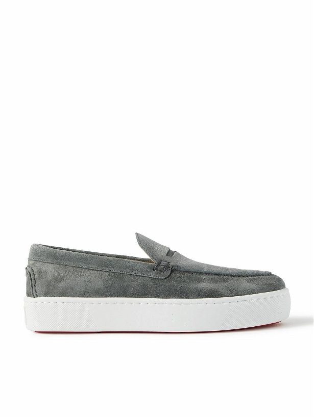 Photo: Christian Louboutin - Paqueboat Suede Penny Loafers - Gray