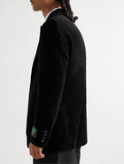 GUCCI - Slim-Fit Logo-Appliquéd Cotton and Linen-Blend Velvet Blazer - Black