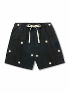 Kartik Research - Straight-Leg Embellished Kantha Cotton Drawstring Shorts - Black