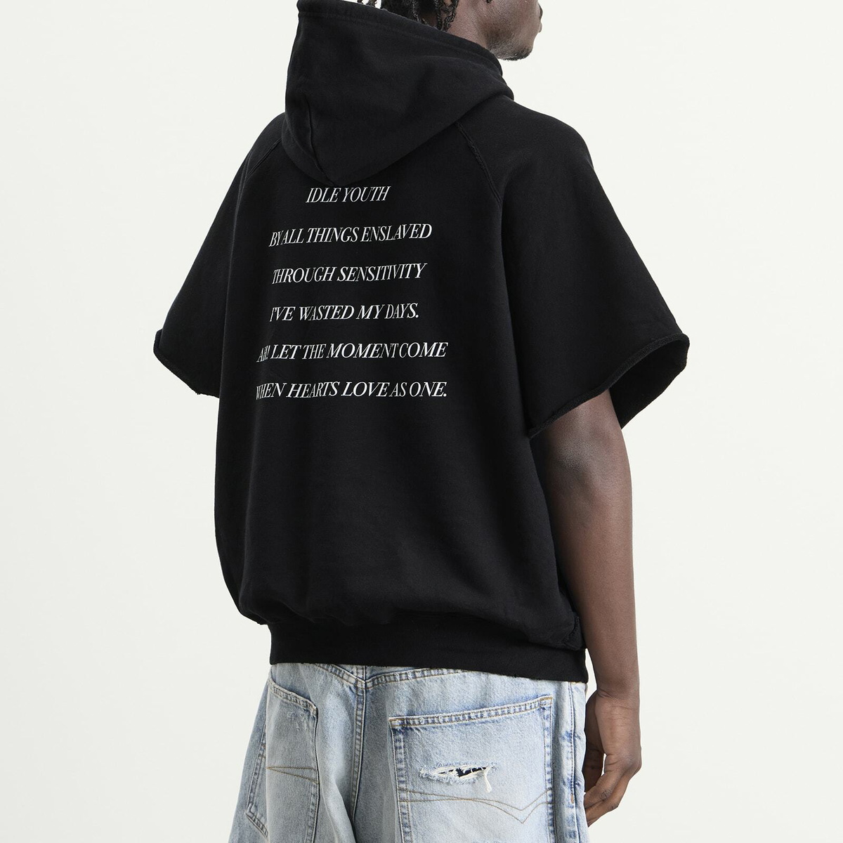 Balenciaga Men's Cutaway Short Sleeve Hoodie in Black