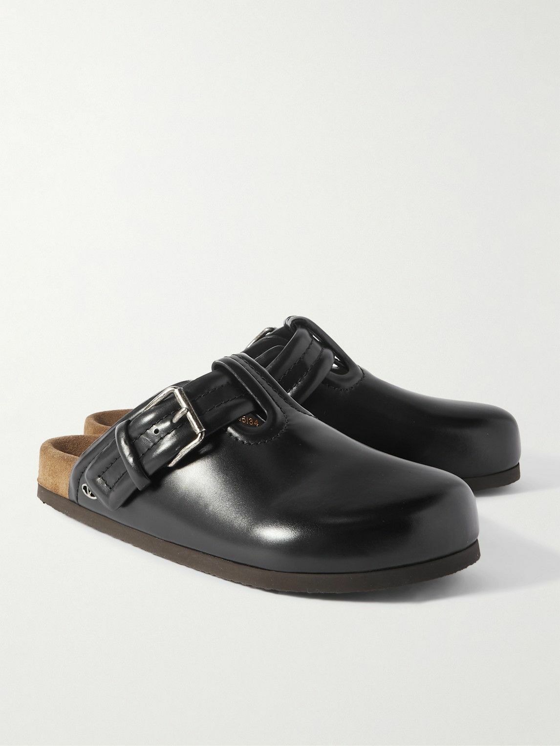 Valentino Garavani - Buckled Glossed-Leather Clogs - Black