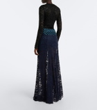 Rabanne Gathered lace and velvet maxi skirt