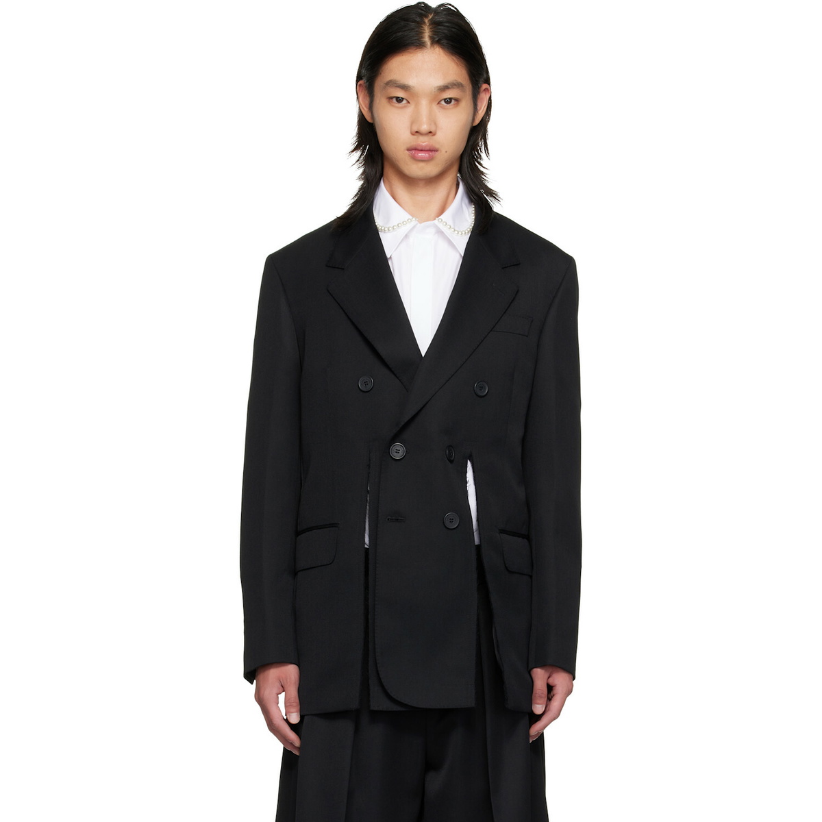 Simone Rocha Black Double Breasted Hem Slice Blazer