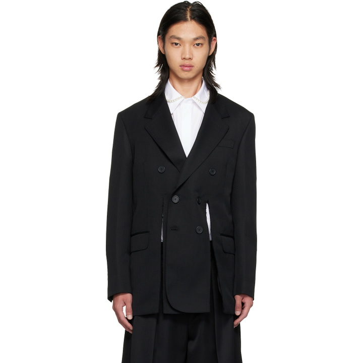 Photo: Simone Rocha Black Double Breasted Hem Slice Blazer