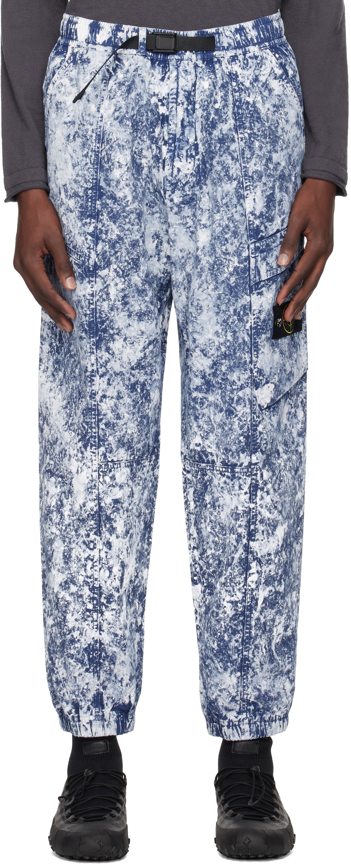 Stone Island Navy & White Tela Paracadute Stretch-TC Cargo Pants