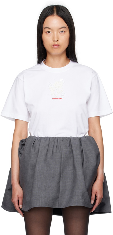 Shushu/Tong Off-White Floral Appliqué T-Shirt Shushu/Tong