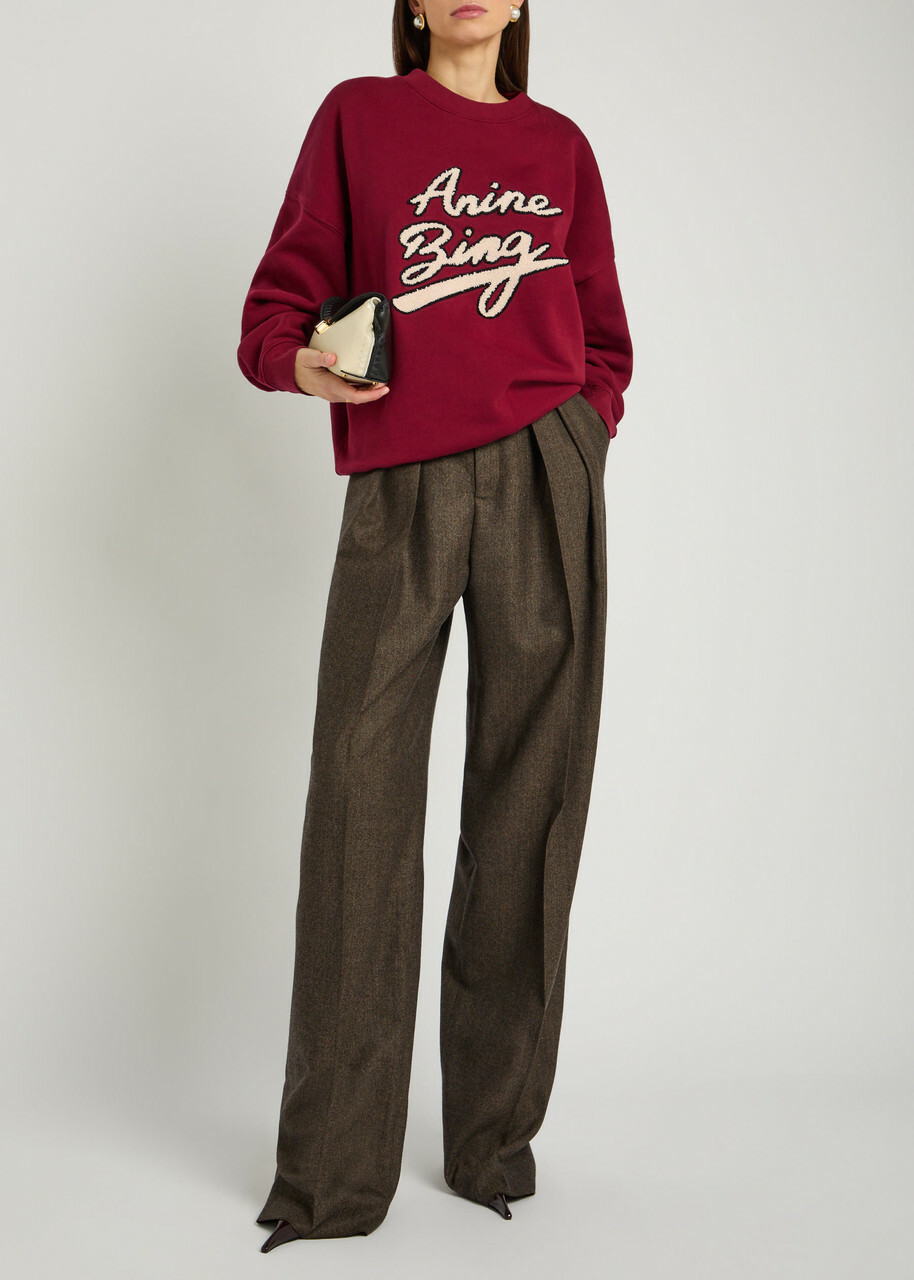 Anine Bing Miles Logo-appliquéd Cotton Sweatshirt Burgundy