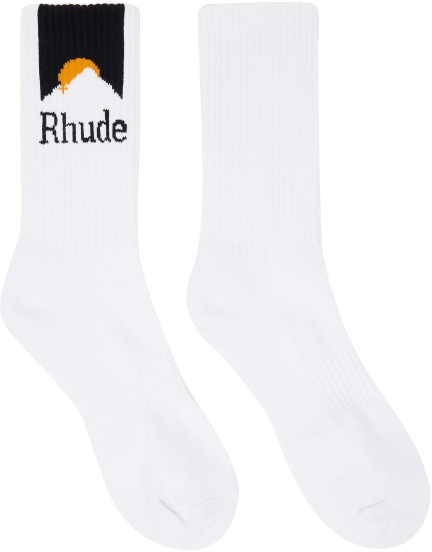 Rhude White & Navy Vertical Logo Socks Rhude