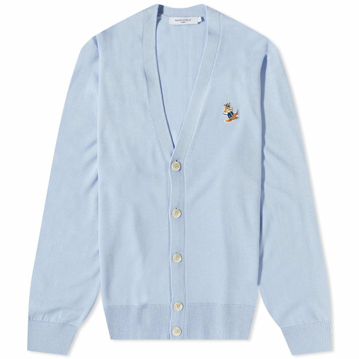 Maison Kitsuné Men's Dressed Fox Patch Relaxed Cardigan in Pale Blue ...