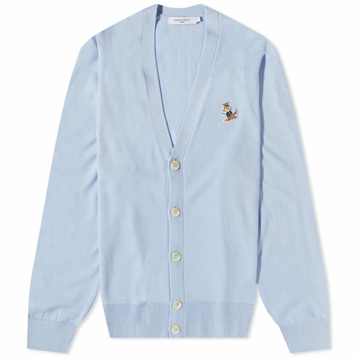 Photo: Maison Kitsuné Men's Dressed Fox Patch Relaxed Cardigan in Pale Blue