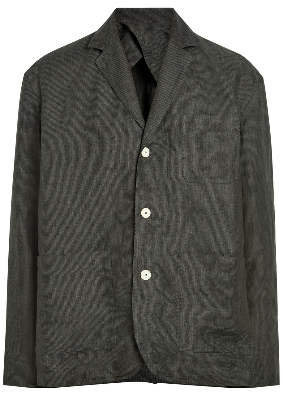 Jacquemus La Veste Pastro Striped Linen Jacket Dark Grey