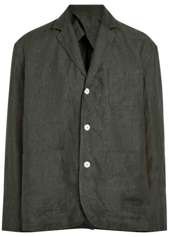 Photo: Jacquemus La Veste Pastro Striped Linen Jacket Dark Grey