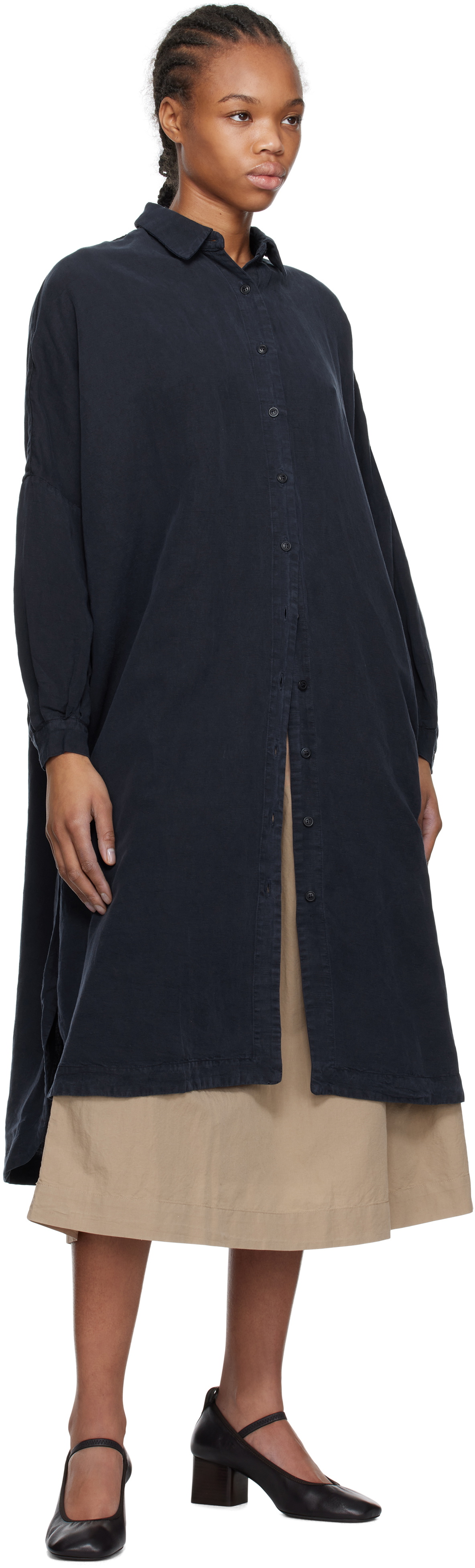 CASEY CASEY Navy Yuki Lounge Shirt Midi Dress
