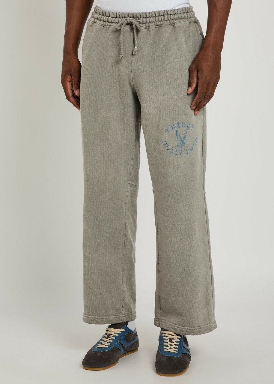 Cherry Los Angeles Hollywood Parachute Printed Cotton Sweatpants Grey