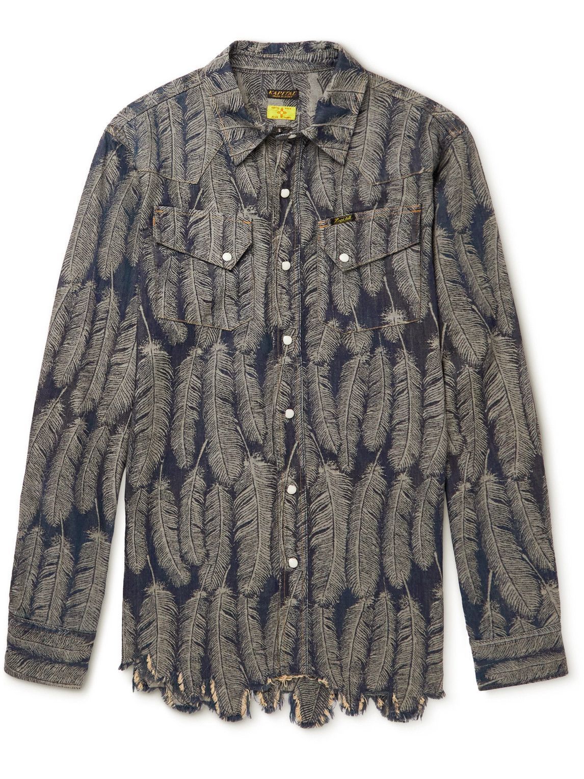 KAPITAL - Feather-Jacquard Denim Western Shirt - Blue KAPITAL