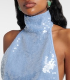 Oséree Sequined halterneck crop top
