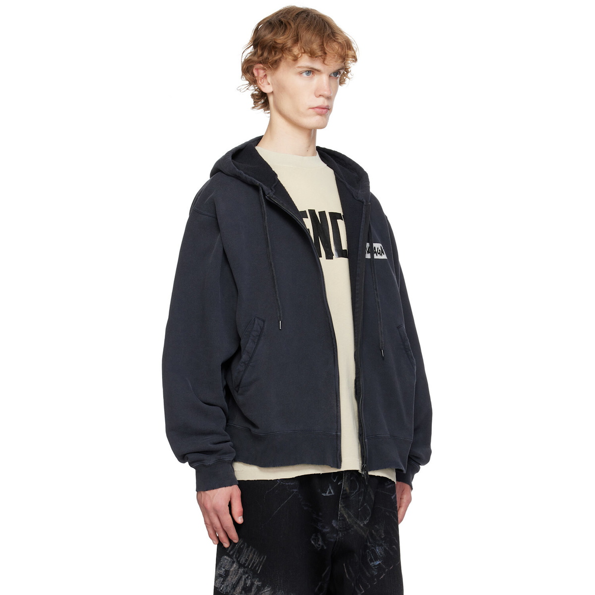 Balenciaga Black Masking Tape Oversized Zip-Up Hoodie
