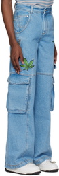 GCDS Blue Embroidered Denim Cargo Pants