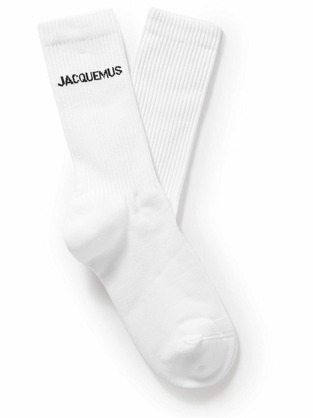 Photo: Jacquemus - Logo-Intarsia Ribbed Cotton-Blend Socks - White
