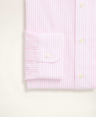 Brooks Brothers Men's Stretch Milano Slim-Fit Dress Shirt, Non-Iron Poplin Button-Down Collar Pencil Stripe | Pink