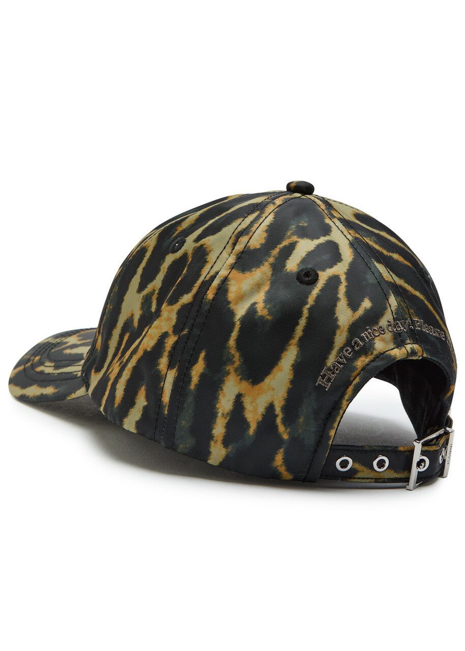 Ganni Logo-embroidered Leopard-print Nylon cap - Black - One Size