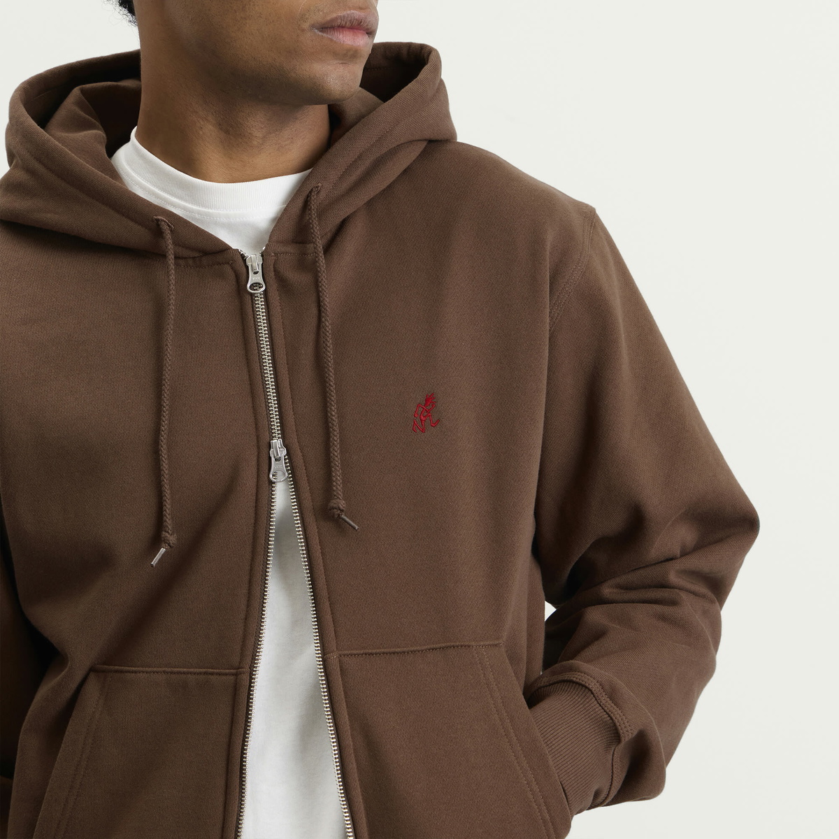 Gramicci Men's One Point Zip Hoodie in Brown