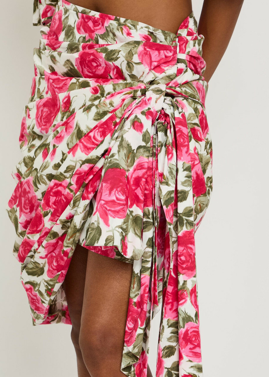 Chloe Floral-print Cotton-poplin Knee-length Wrap Skirt Pink