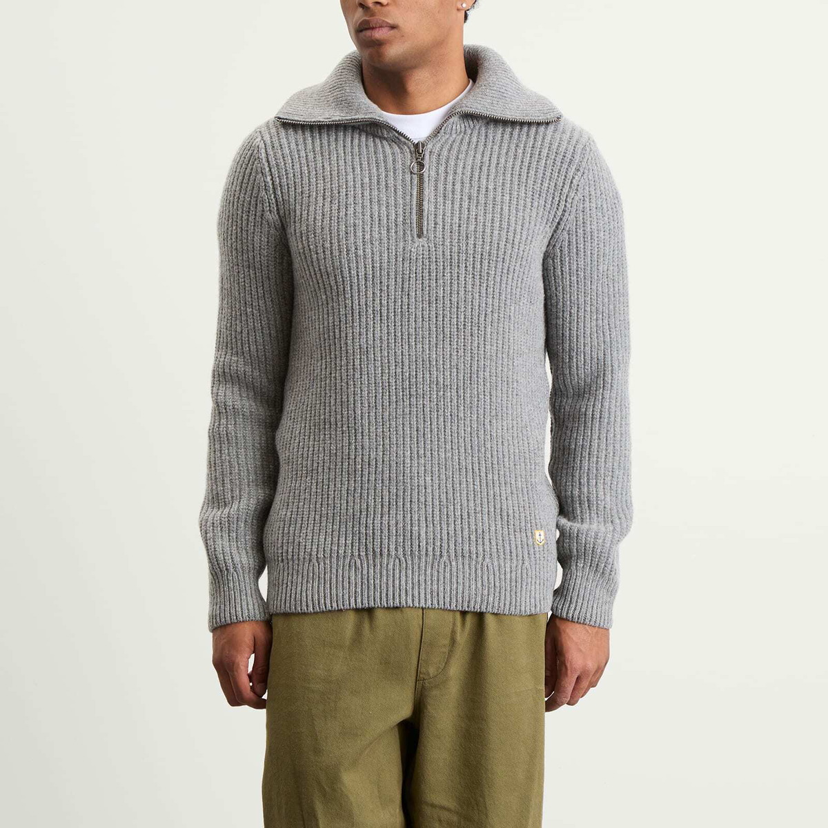 Armor-Lux Men's Half Zip Rib Knit Jumper in Slate