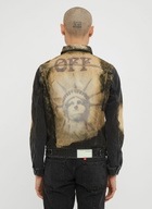 Off-White Distressed Bleached Clover Embroidered Denim Jacket
