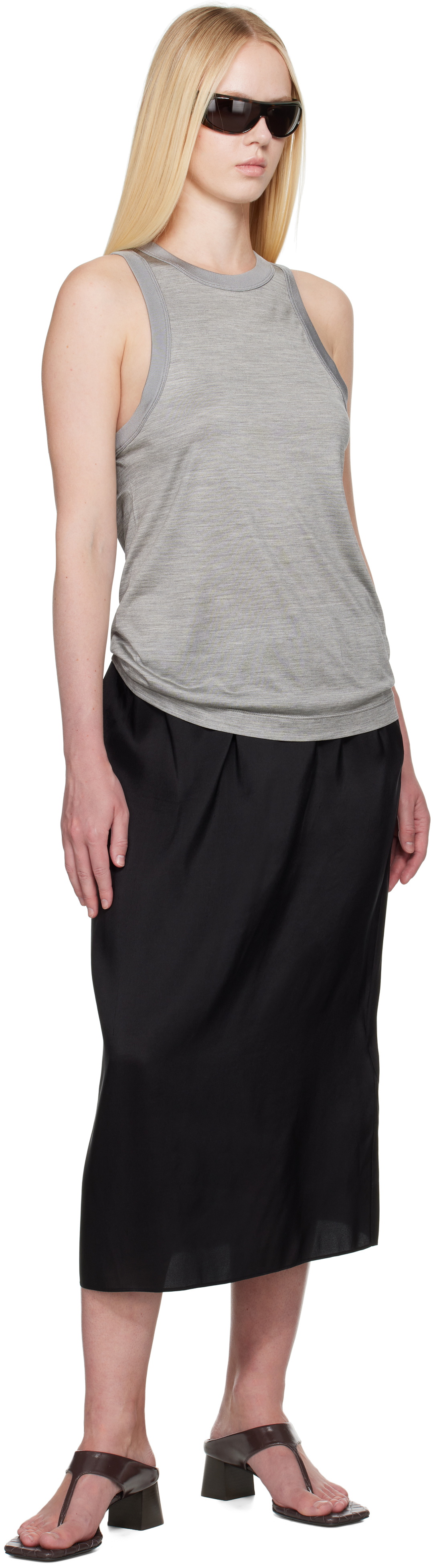 Carven Black Pull-On Silk Toile Midi Skirt