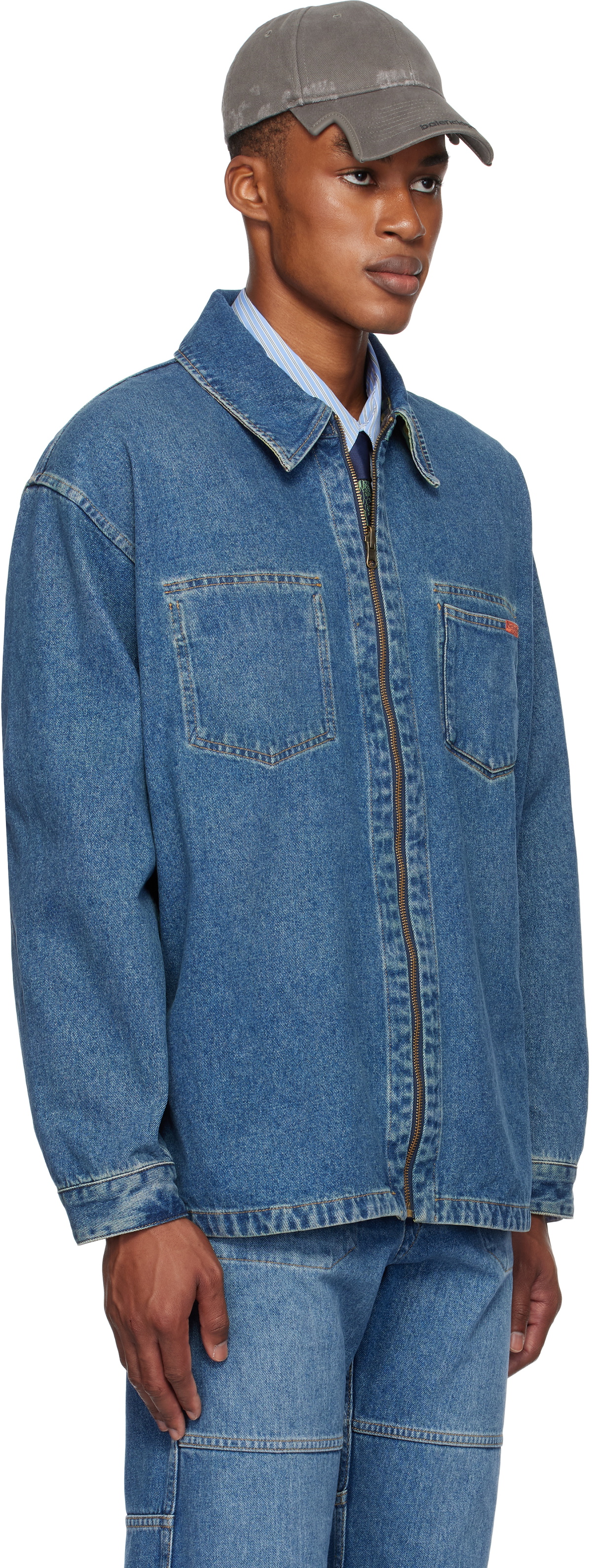 Martine Rose Khaki & Blue Camo Reversible Denim Shirt
